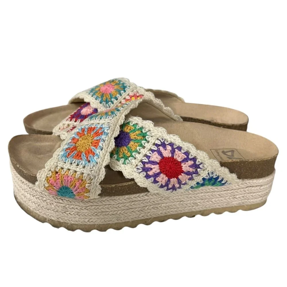 Dirty Laundry Crochet Granny Square Platform‎ Slide Sandals Size 7.5